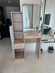 Dresser with mirror and stool chair